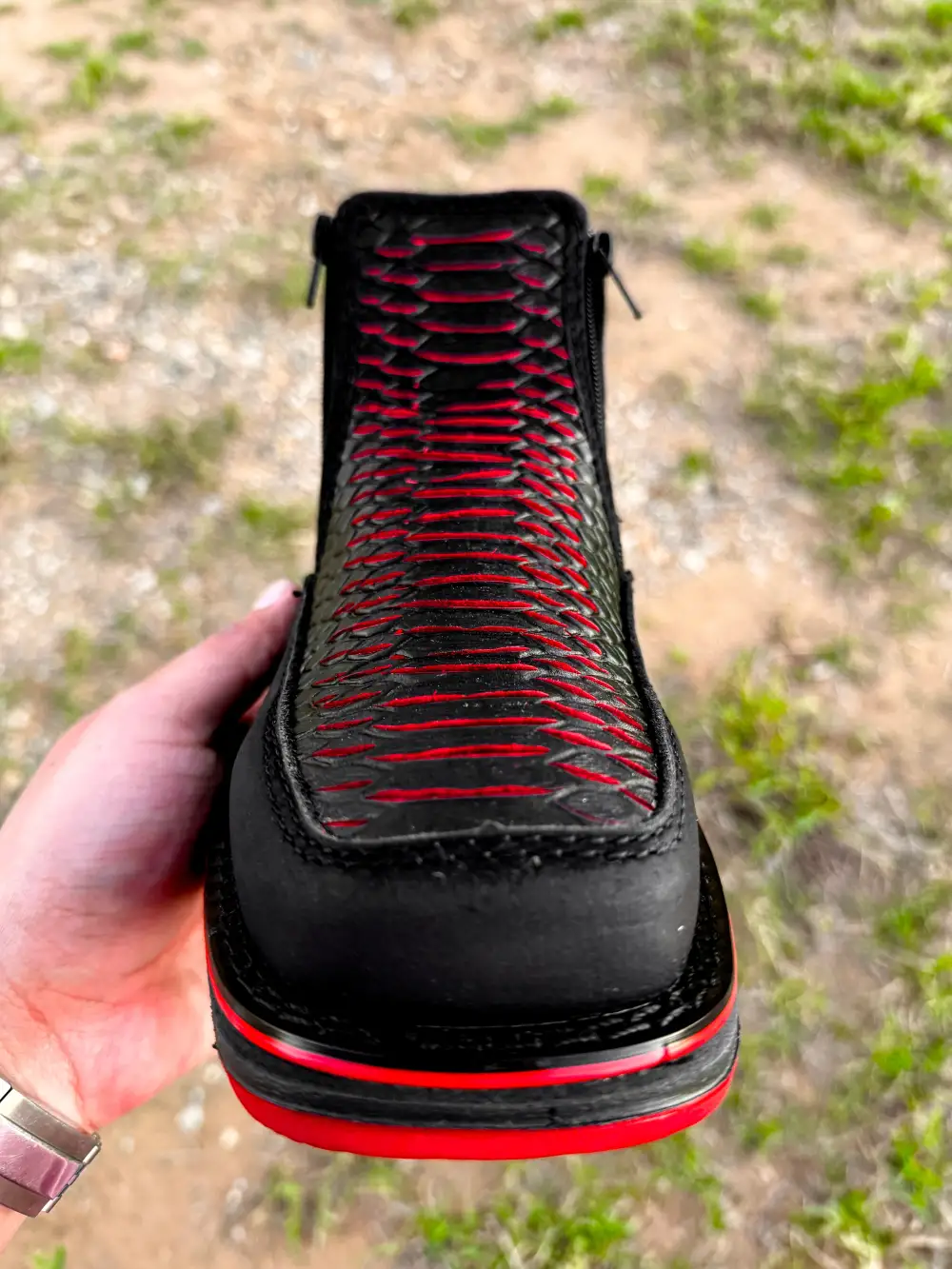 Black Cherry Python Leather Botin With 3D Lightweight Soles - Square Toe