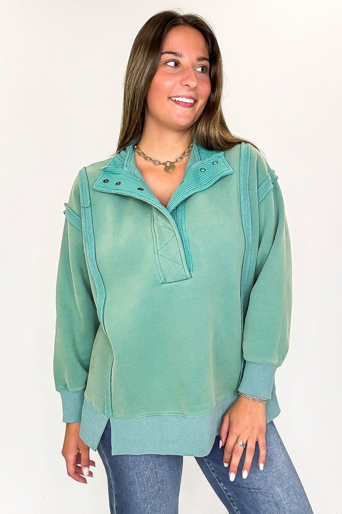 Cozy Thermal Placket Sweatshirt