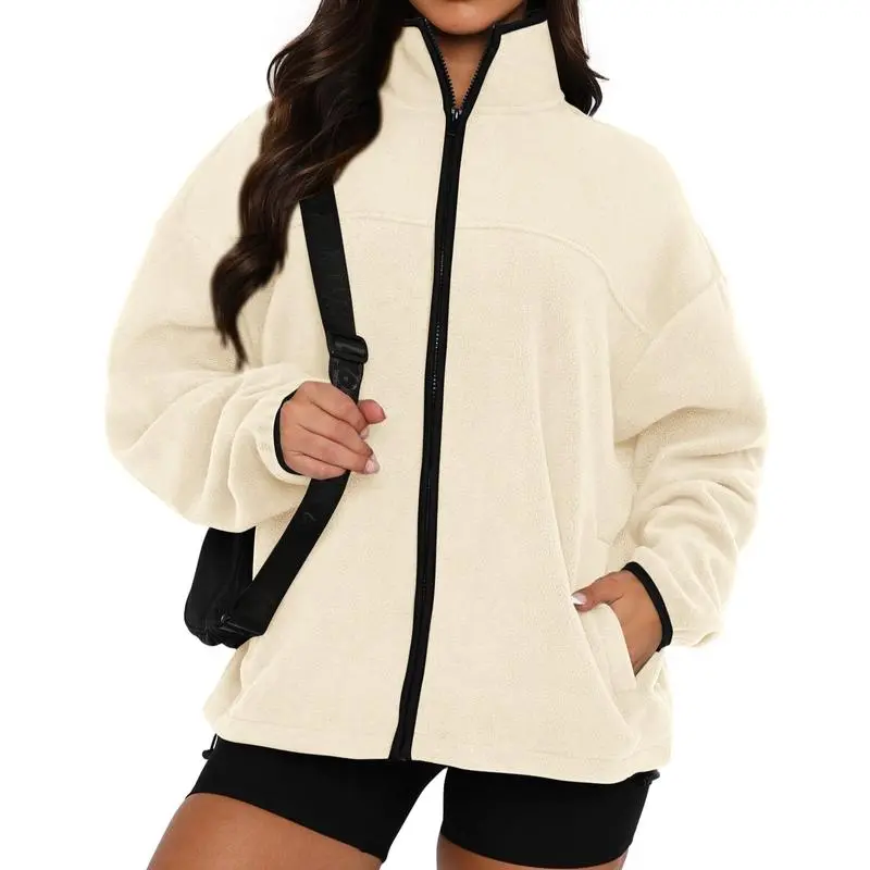 Women's Zip Up Baggy Basic Fleece Jacket