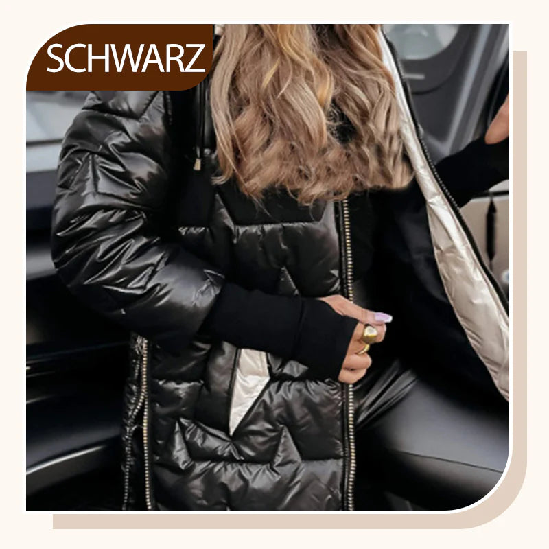 Women's winter warm hooded coat in medium length