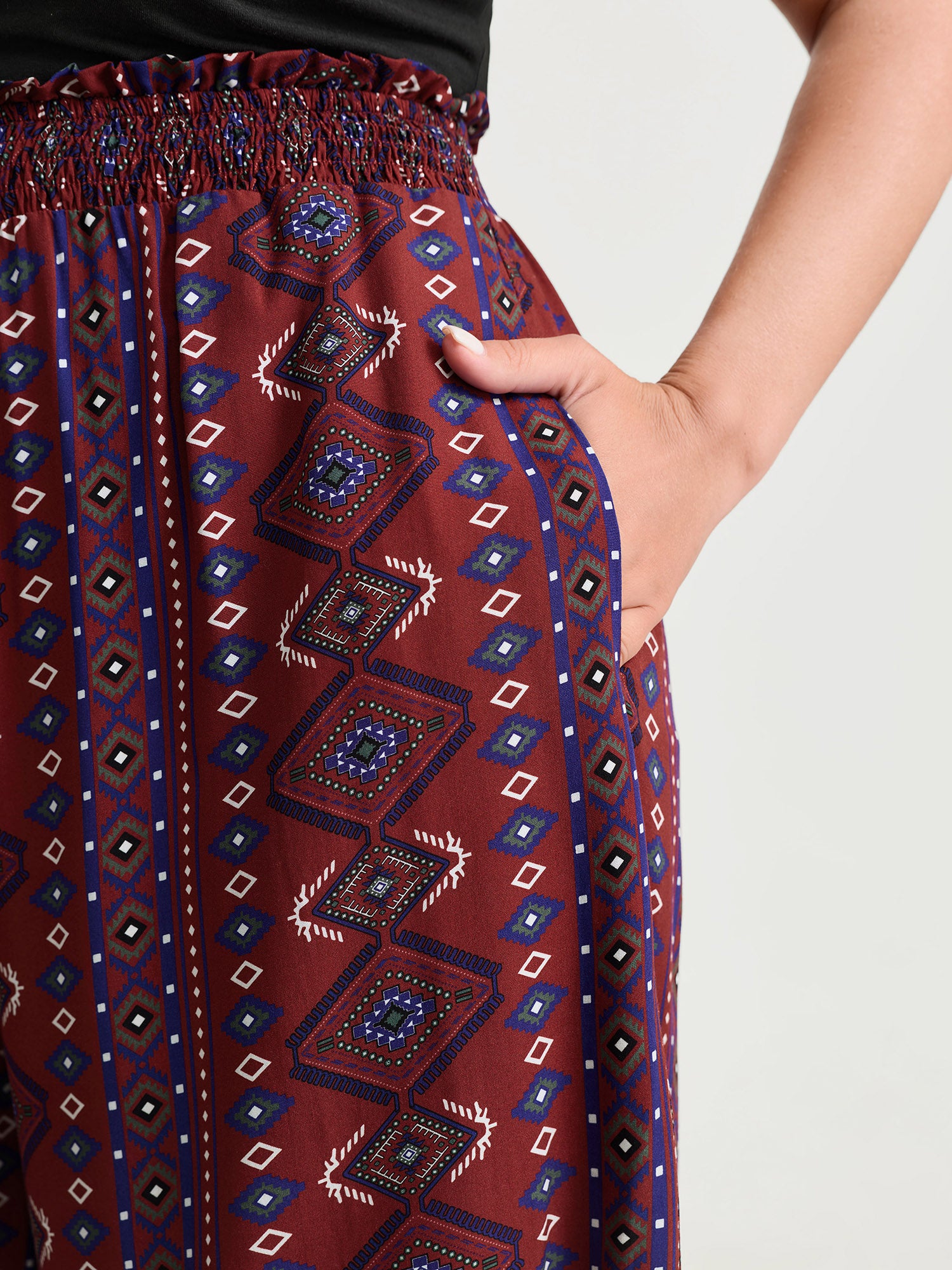 Supersoft Shirred Boho Contrast Print Jumpsuit