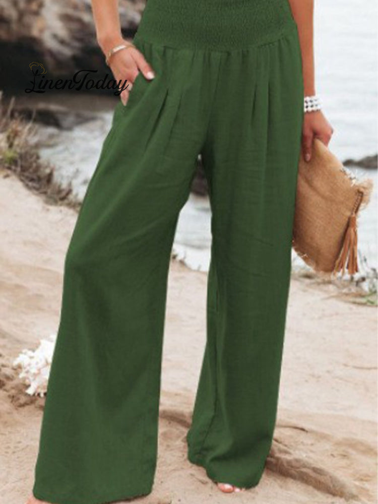 Women's Cotton and Linen Waist-waisted Wide-leg Pants