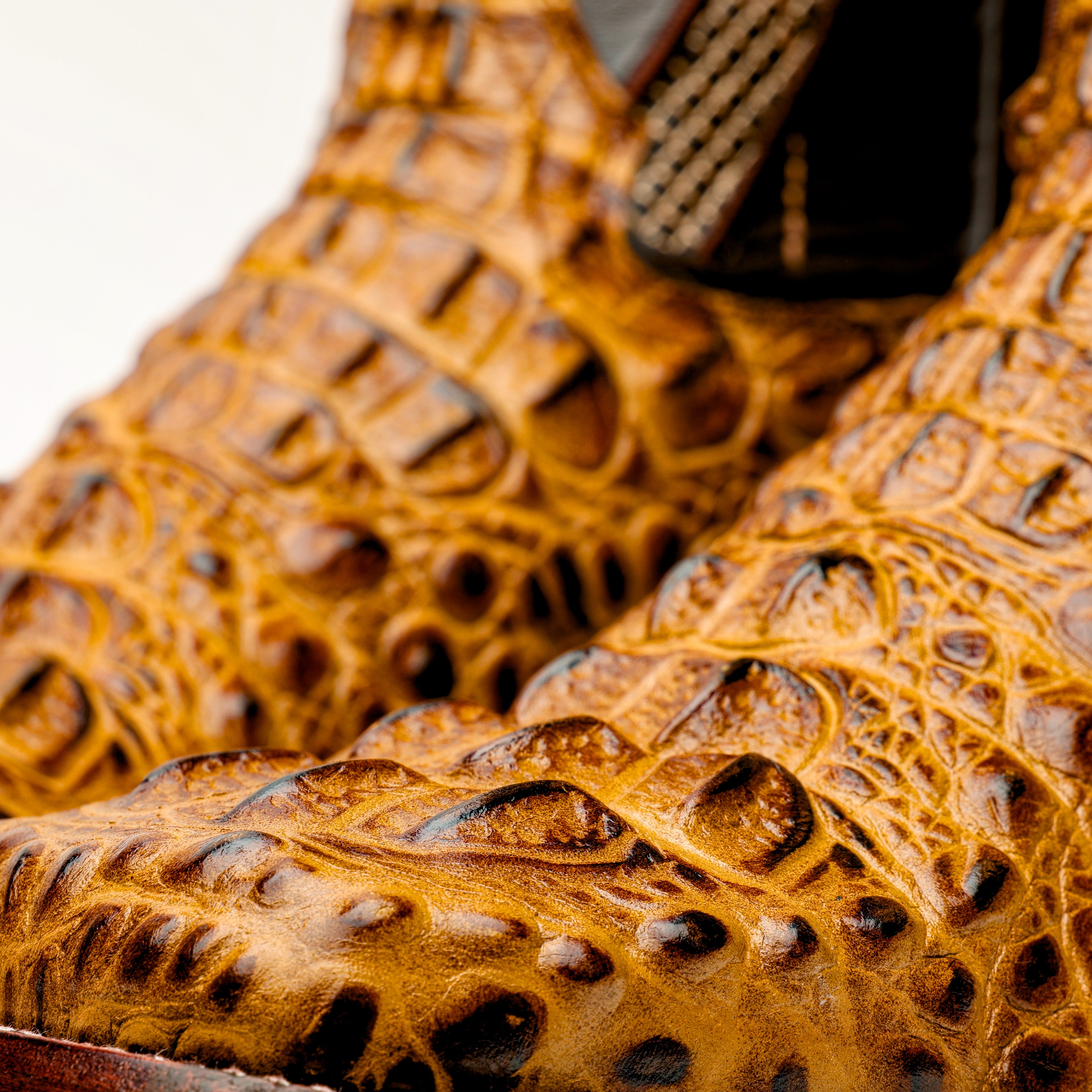 Honey Caiman Neck Leather Boots - Square Toe