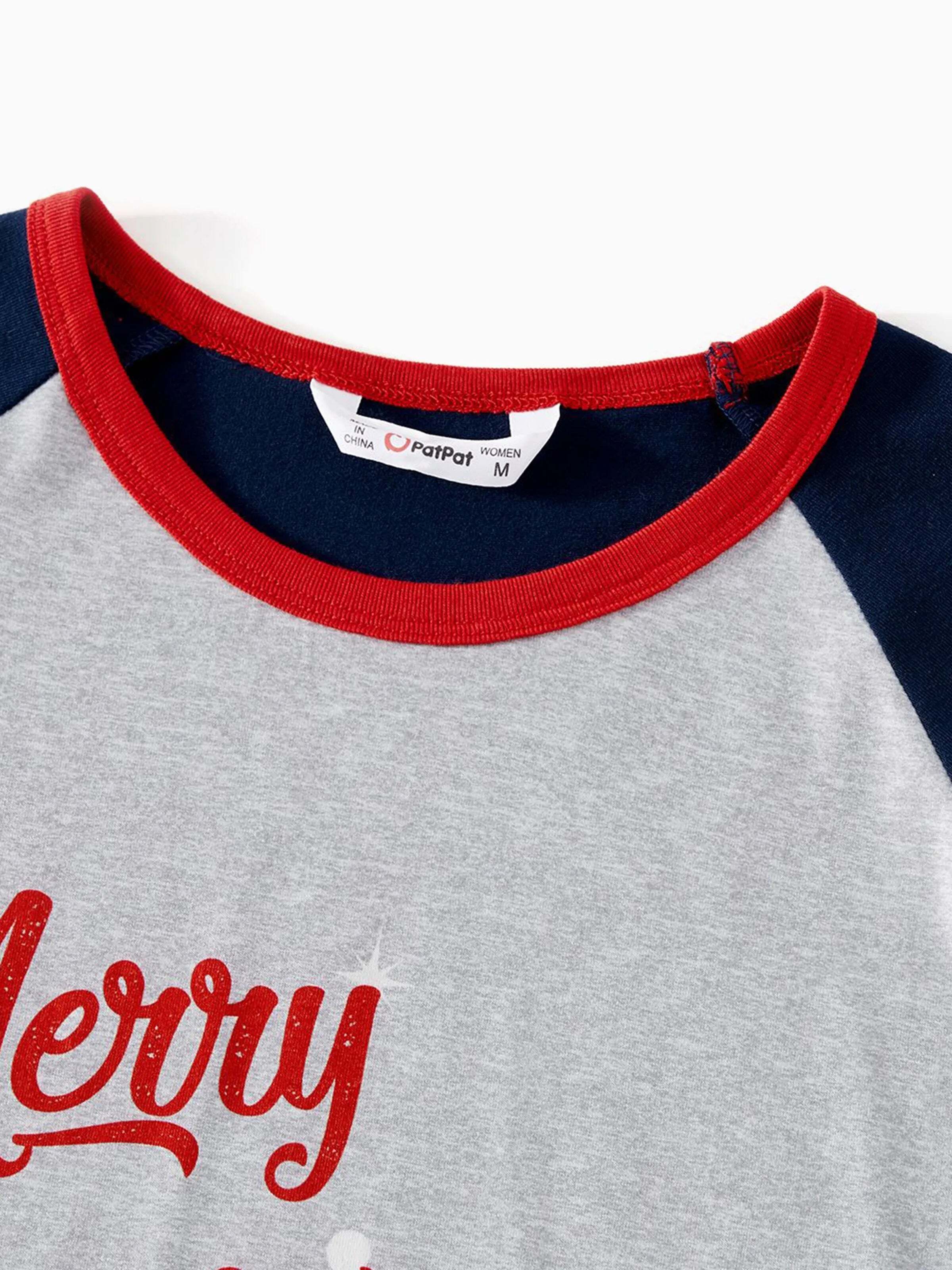 Christmas Snowman & Letter Print Family Matching Raglan-sleeve Pajamas Sets with Christmas Socks ColorBlock