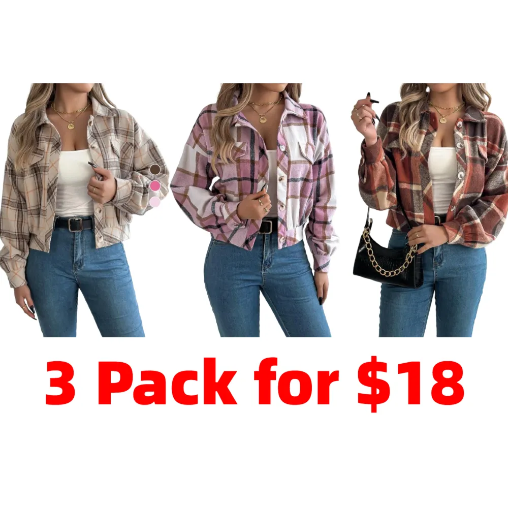 Women's Plaid Print Button Front Drop Shoulder Jacket
