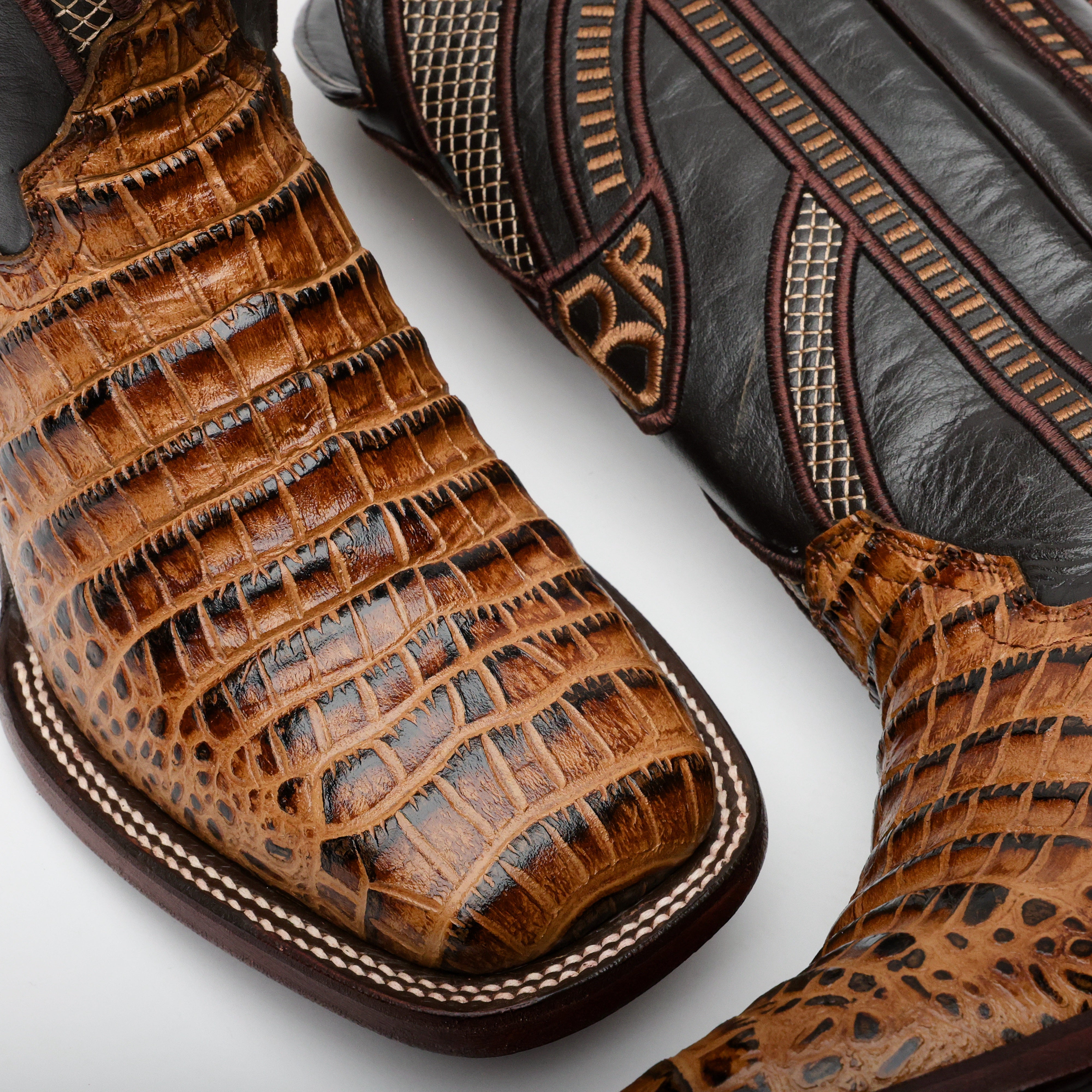 Honey Caiman Belly Leather Boots - Square Toe