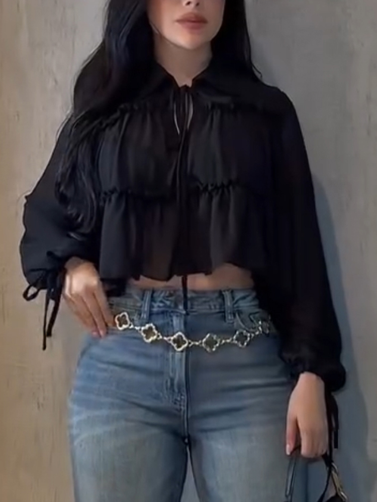 Womens Collar Patchwork Casual Top