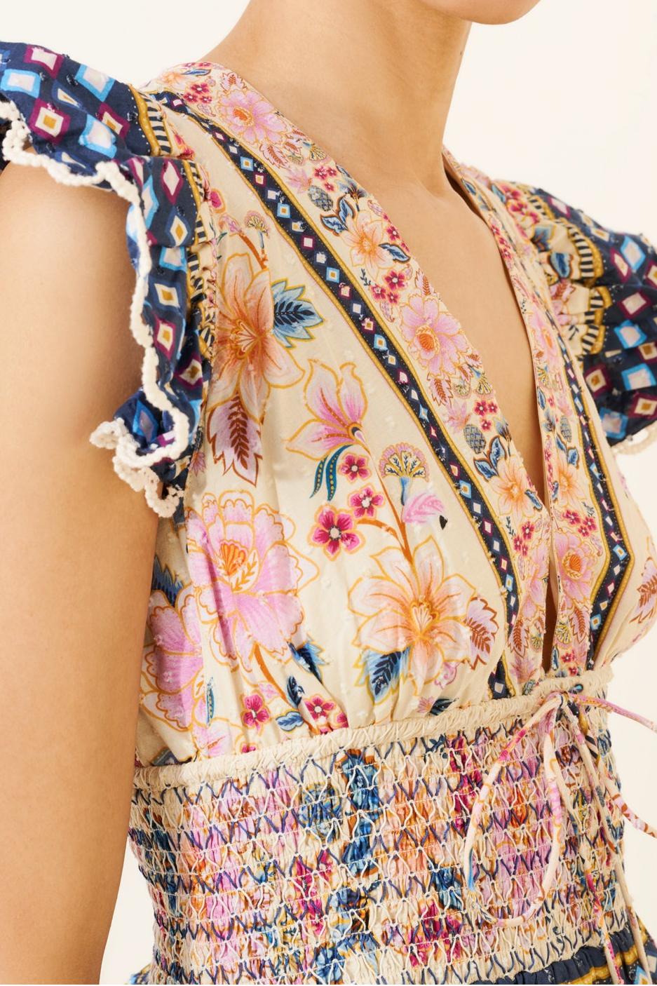 V-Neck Floral Printed Maxi Dress