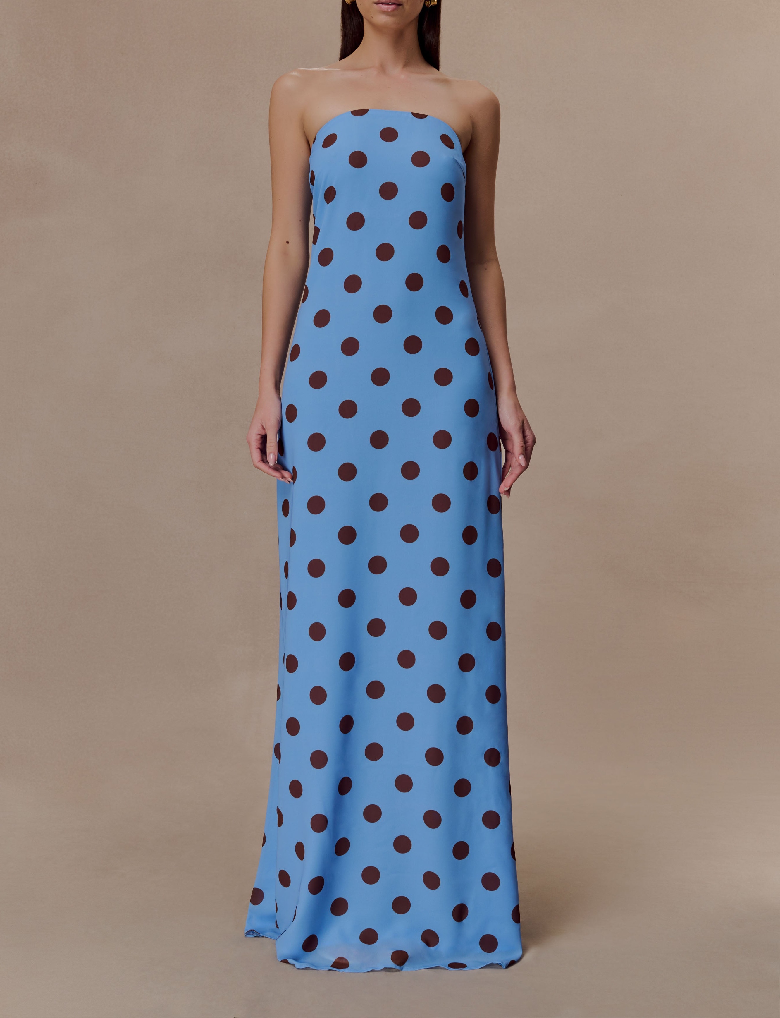 Dot Strapless Chiffon Maxi Dress
