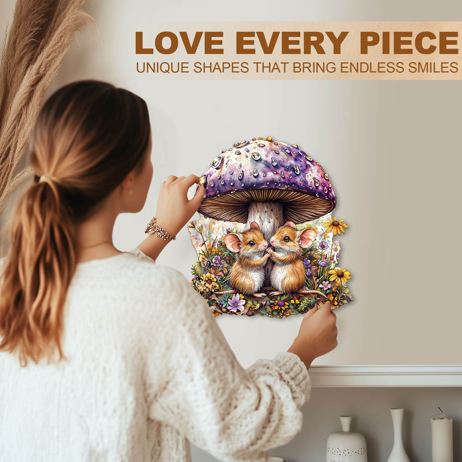 Mice and mushrooms Wooden Jigsaw Puzzle