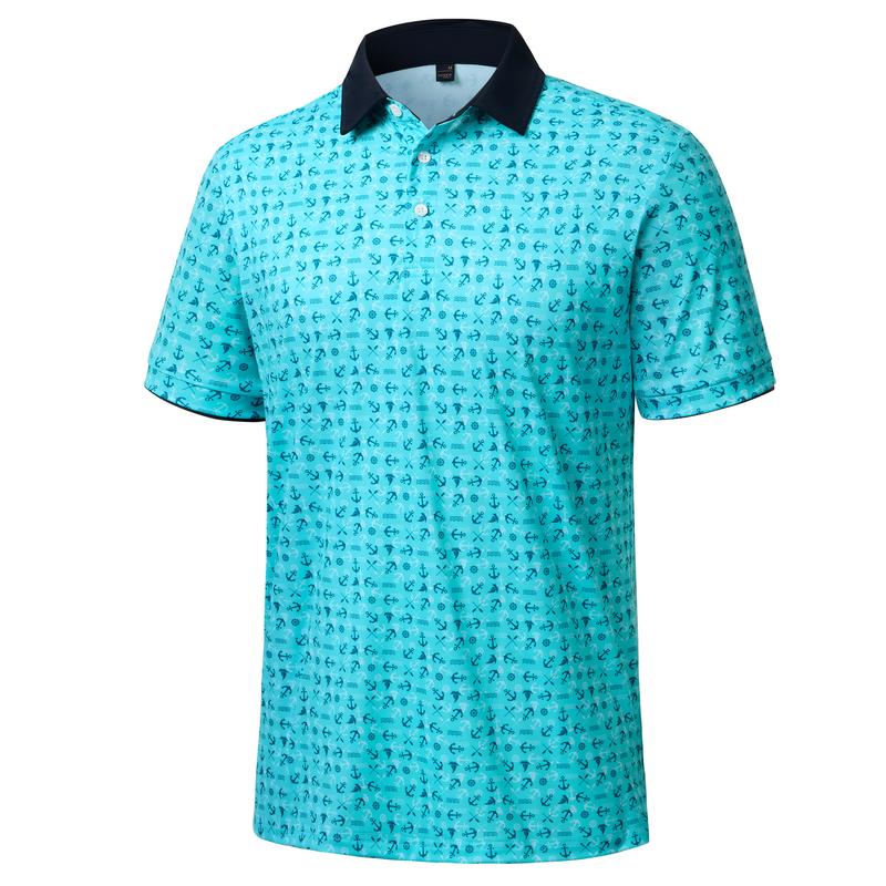 Mens Golf Polo Shirts Short Sleeve Dry Fit Moisture Wicking Casual Tennis Polos Print Collared Shirt