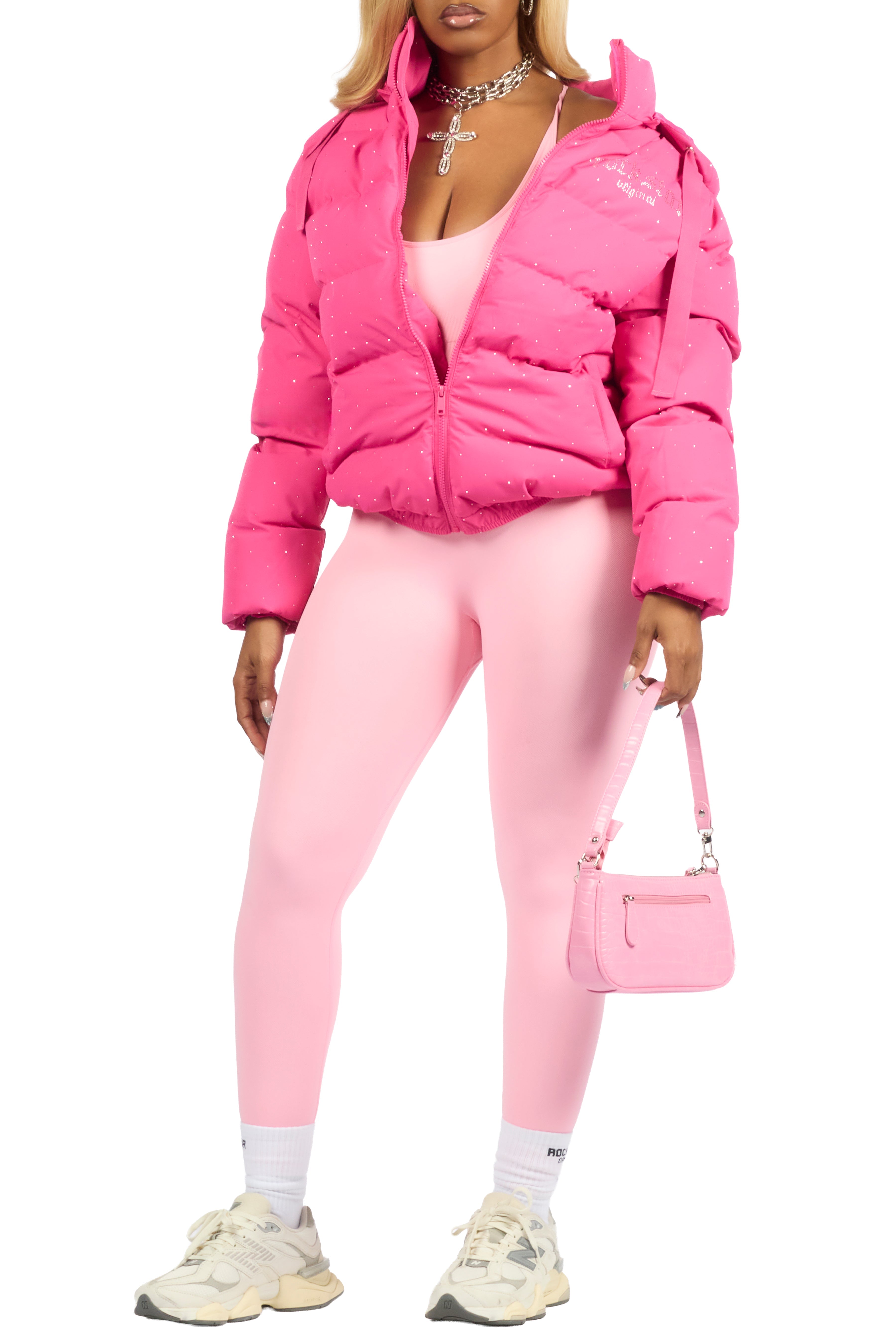Onellia Hot Pink Rhinestone Puffer Jacket