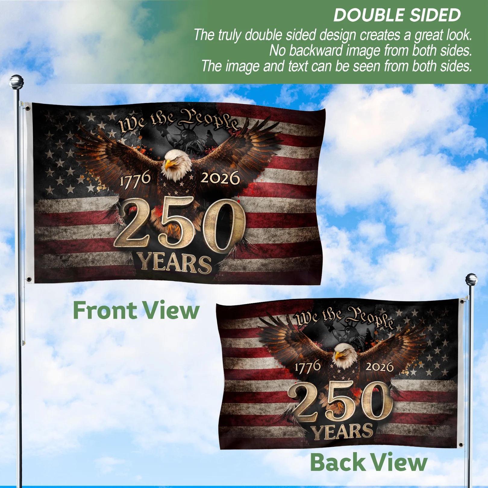 We The People 250 Years Flag 1776–2026 – Eagle Patriotic American Déco
