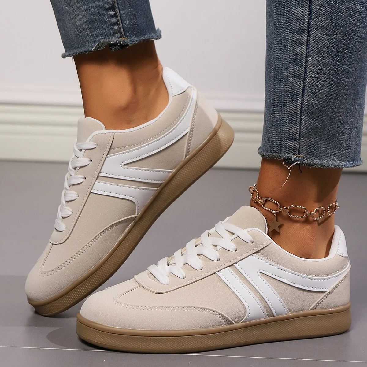 Lace Up Round Toe Flat Sneakers (multiple color options)