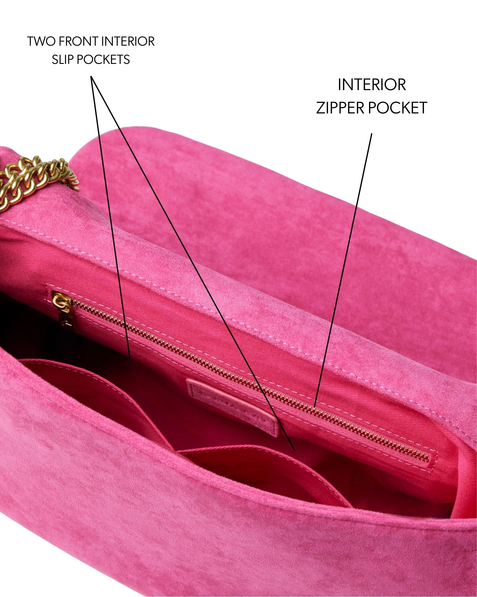 MEDIUM SUEDE FLAP BAG - HOT PINK