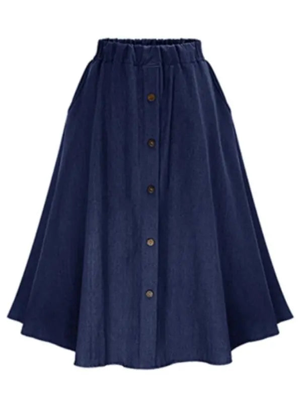 High Waist Solid Color Midi Denim Skirt