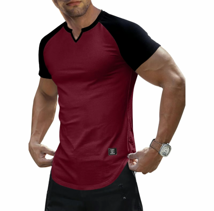 Men's Muscle Fit V-Neck Longline Henley Shirt – Slim Athletic Gym Workout T-Shirt