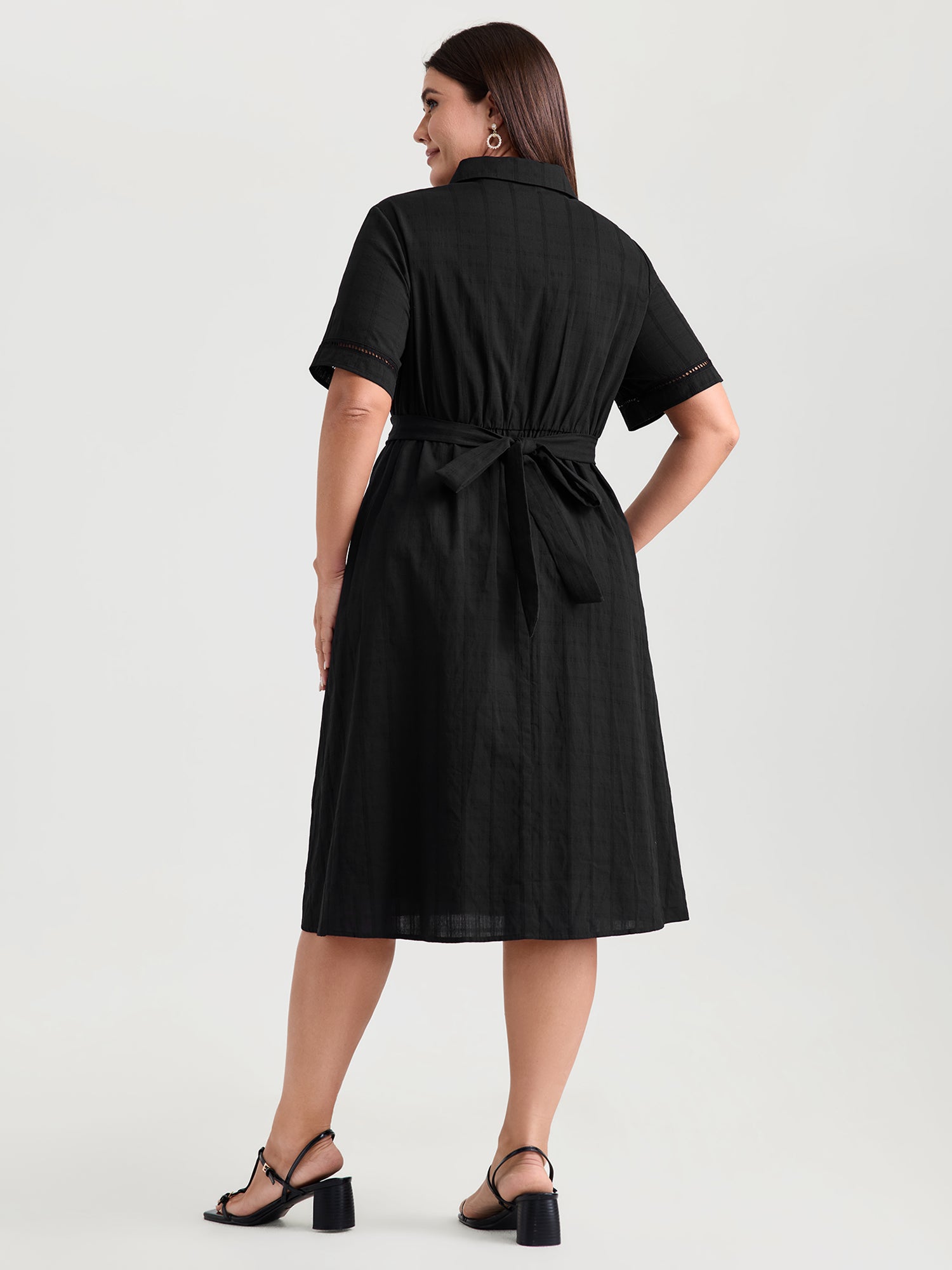 Pure Cotton Textured Overlap Waist Midi Dress