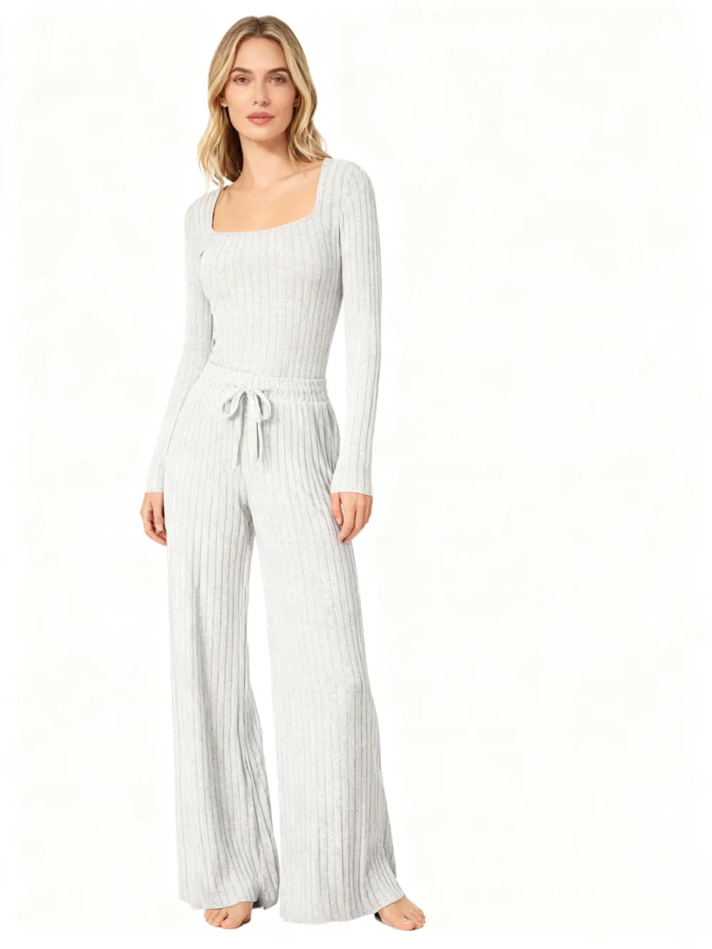 Women's Slim-Fit Solid Color Ribbed Fleece Jumpsuit Set