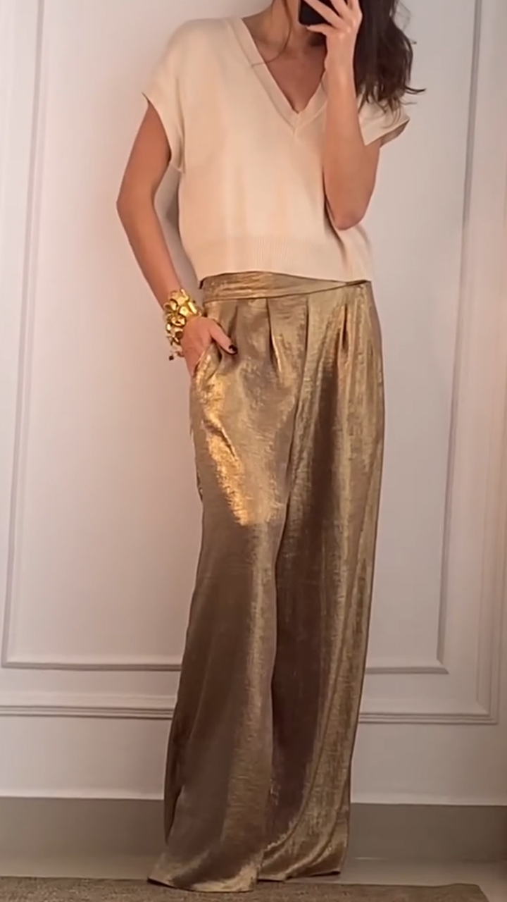 Women's V-neck Knitted Top + Wide-leg Pants Casual Suit