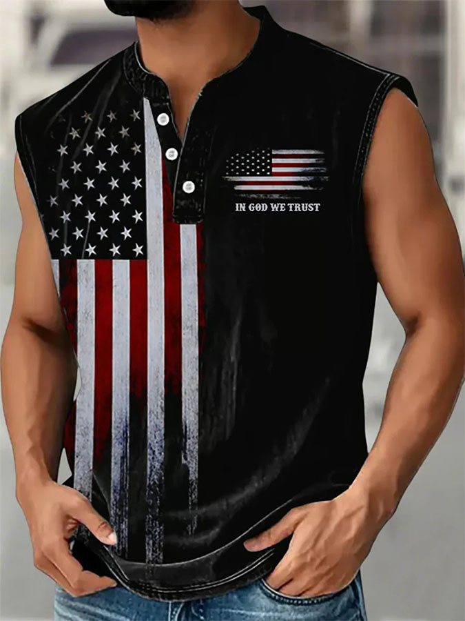 Men'S Independence Day 250Th Anniversary Printed Casual Loose Button Tank Top