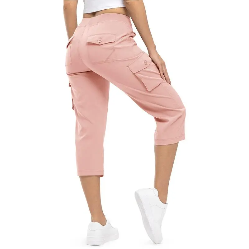 Womens Lightweight Capris Hiking Pants 6 Pockets Quick Dry Cargo Outdoor Trip Loose Shorts