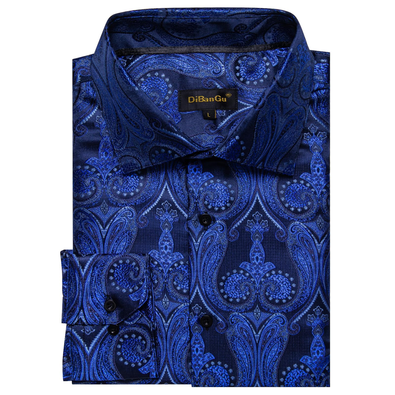 Men's Paisley Dress Shirt Long Sleeve Wrinkle Free Button Down Cowboy Shirts - Cobalt Blue&paisley