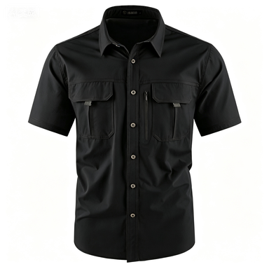 Men's American-Style Solid Color Shirt with Hidden Ventilation Holes Casual Summer Beach Nylon Shirt High-Quality Fabric Short Sleeves Button Closures