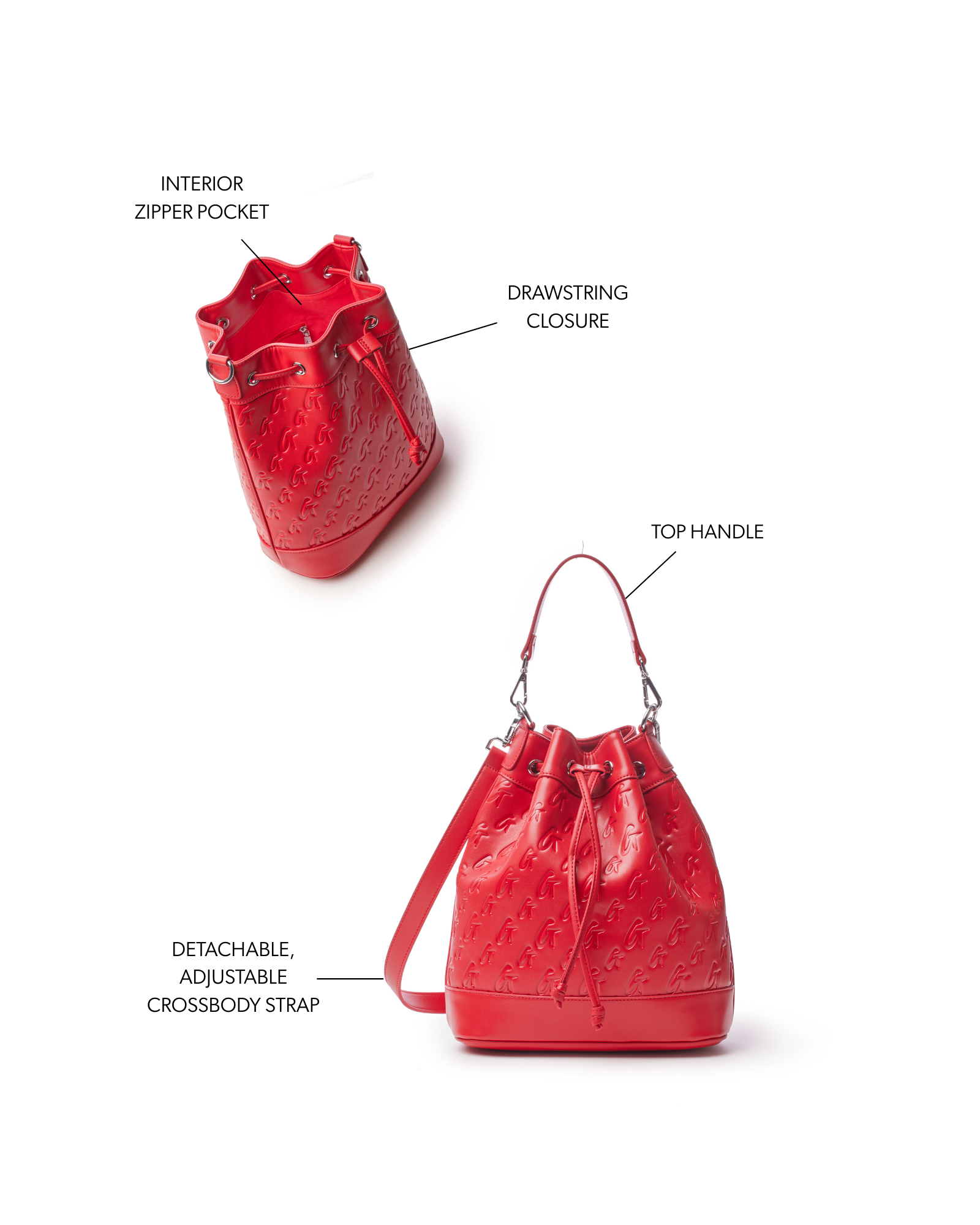 LARGE MONOGRAM BUCKET BAG - RED
