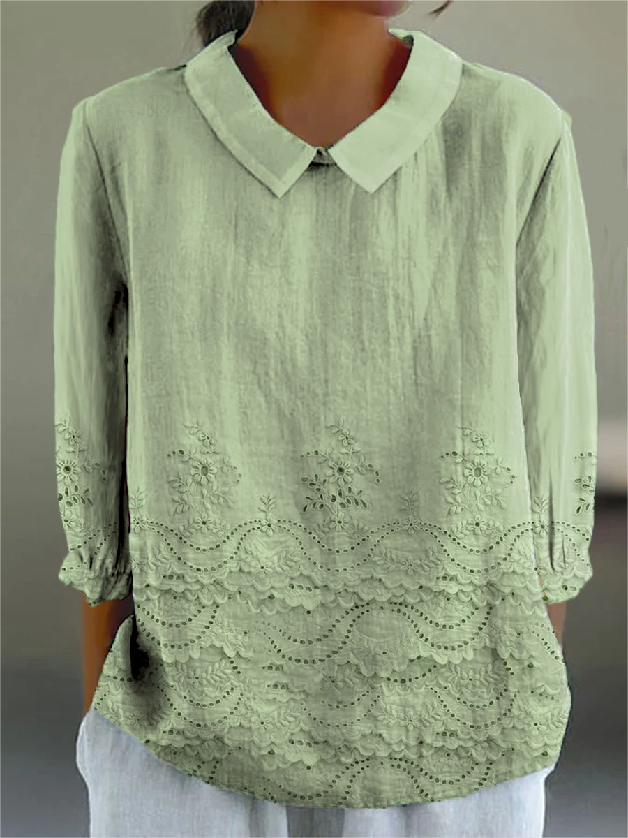 Women's Vintage Floral Pattern Art Print Casual Cotton And Linen 3/4 Sleeve Shirt