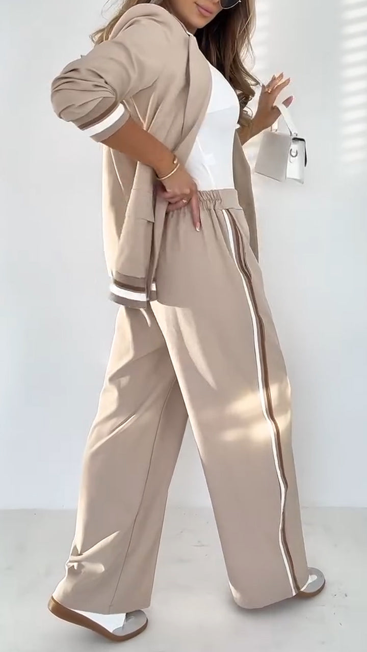 Women's Lapel Solid Color Striped Casual Suit