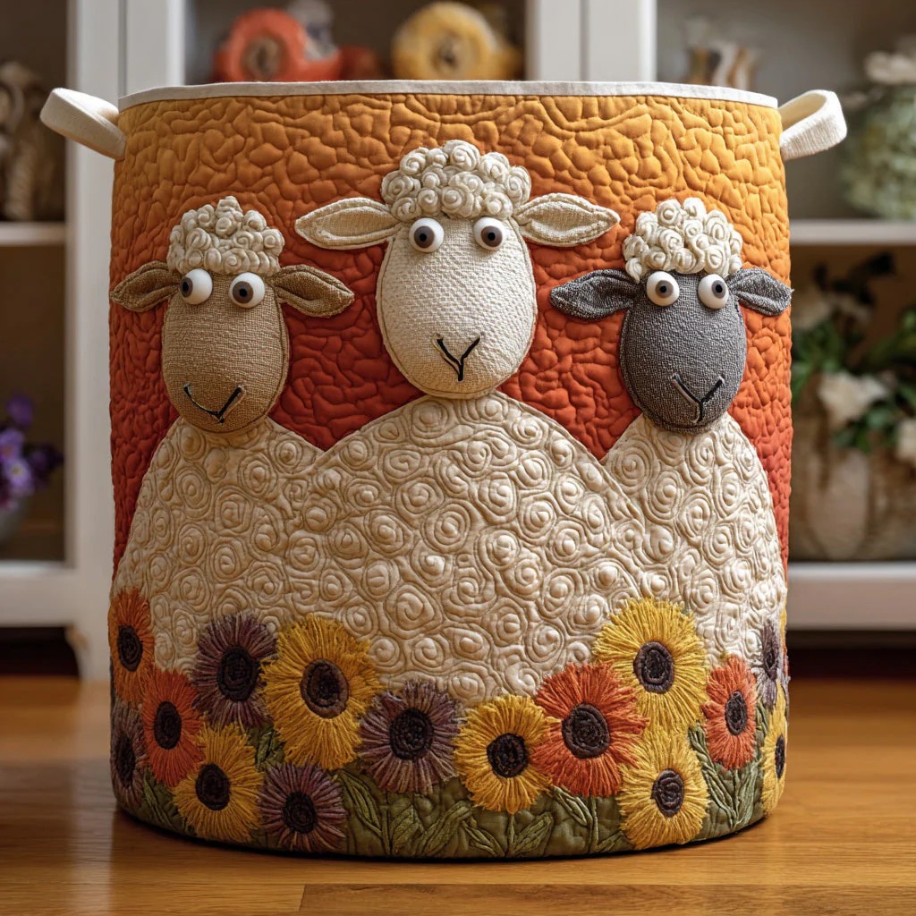 Sunny Sheep Quilted Laundry Basket