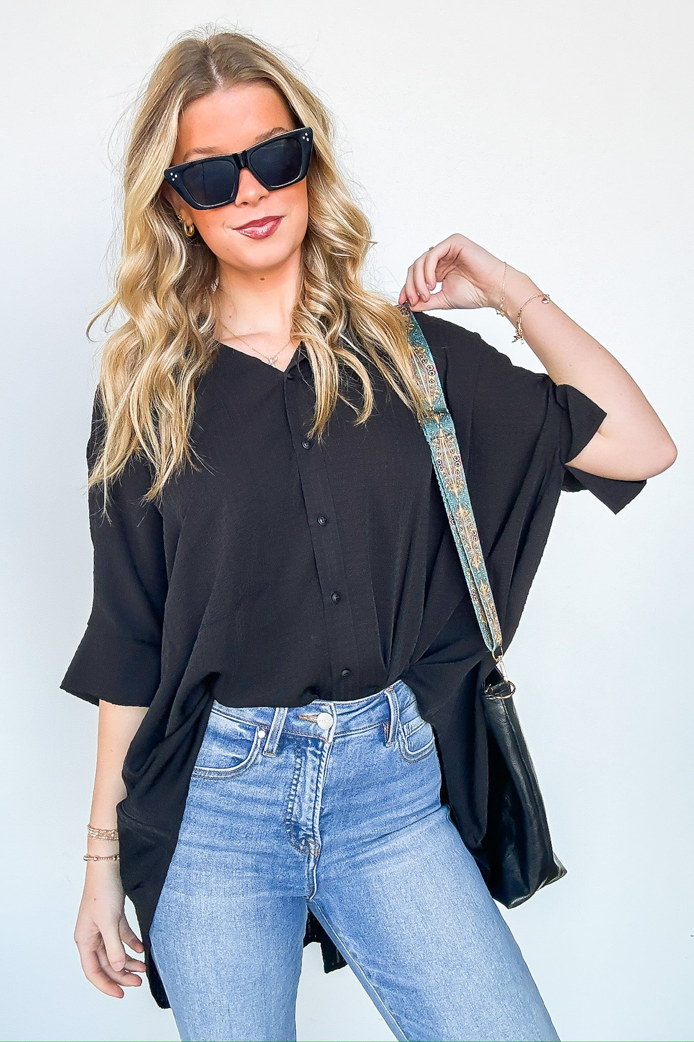 Textured Knit Button Down Top