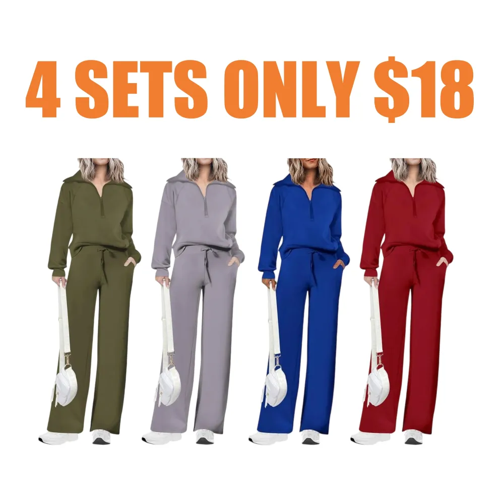 Women’s 2-Piece Set – Half Zip Sweatshirt & Wide Leg Pants