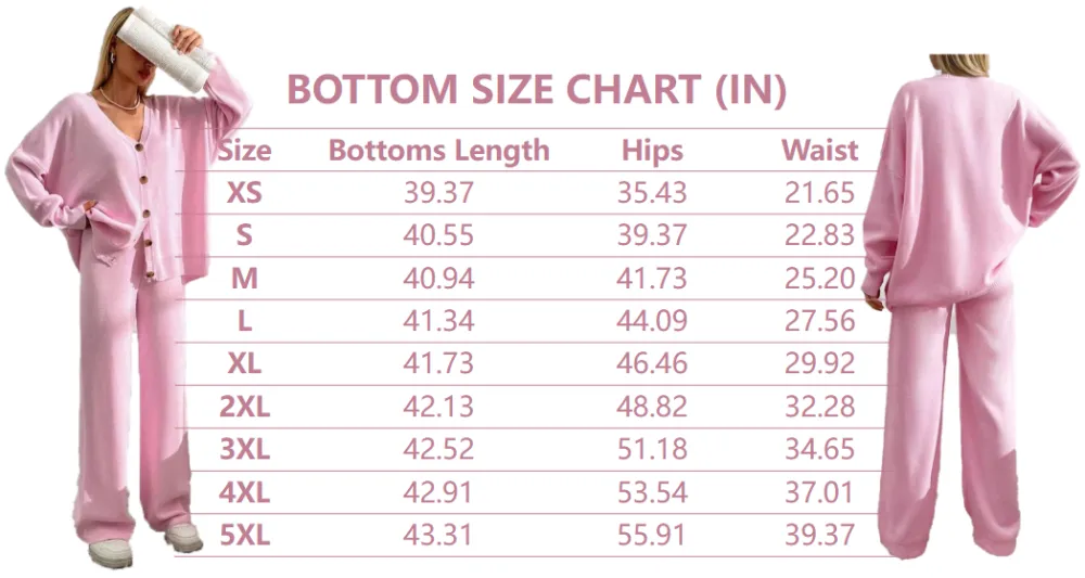 Women's  V Neck Cardigan & Elastic Waist Wide Leg Pants Two-piece Set