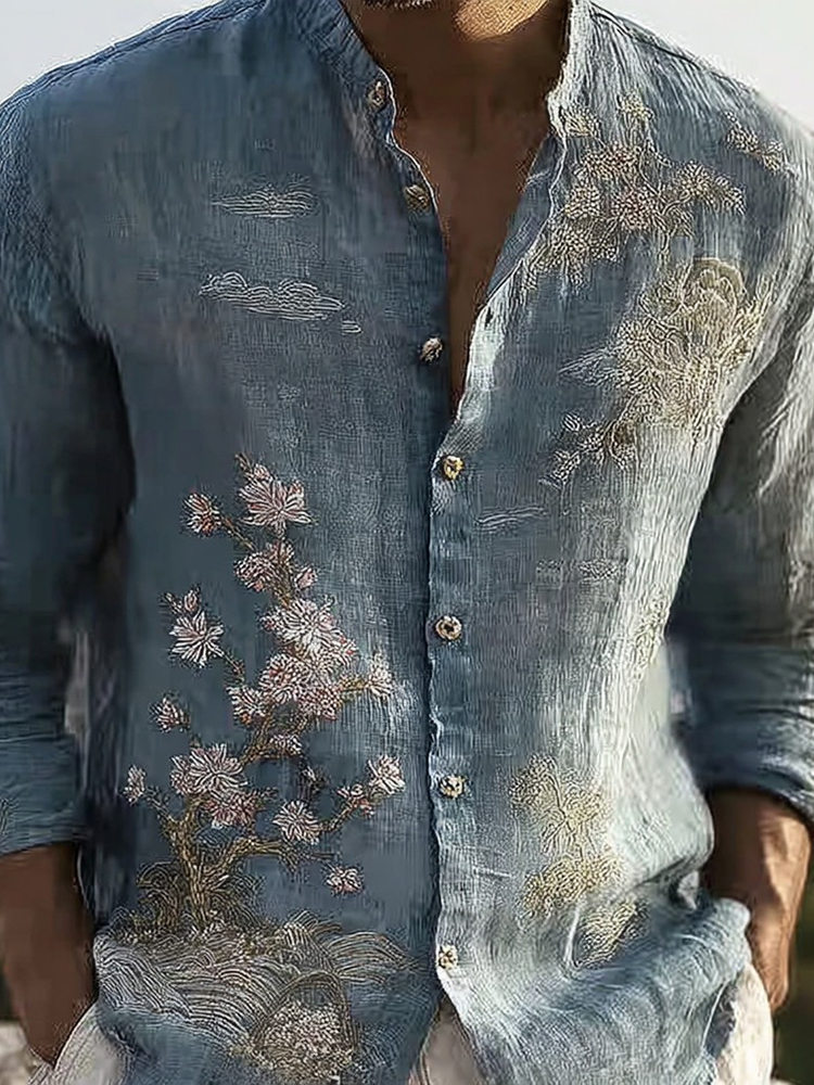 Men's Japanese Pine Tree And Crane Art Shirt