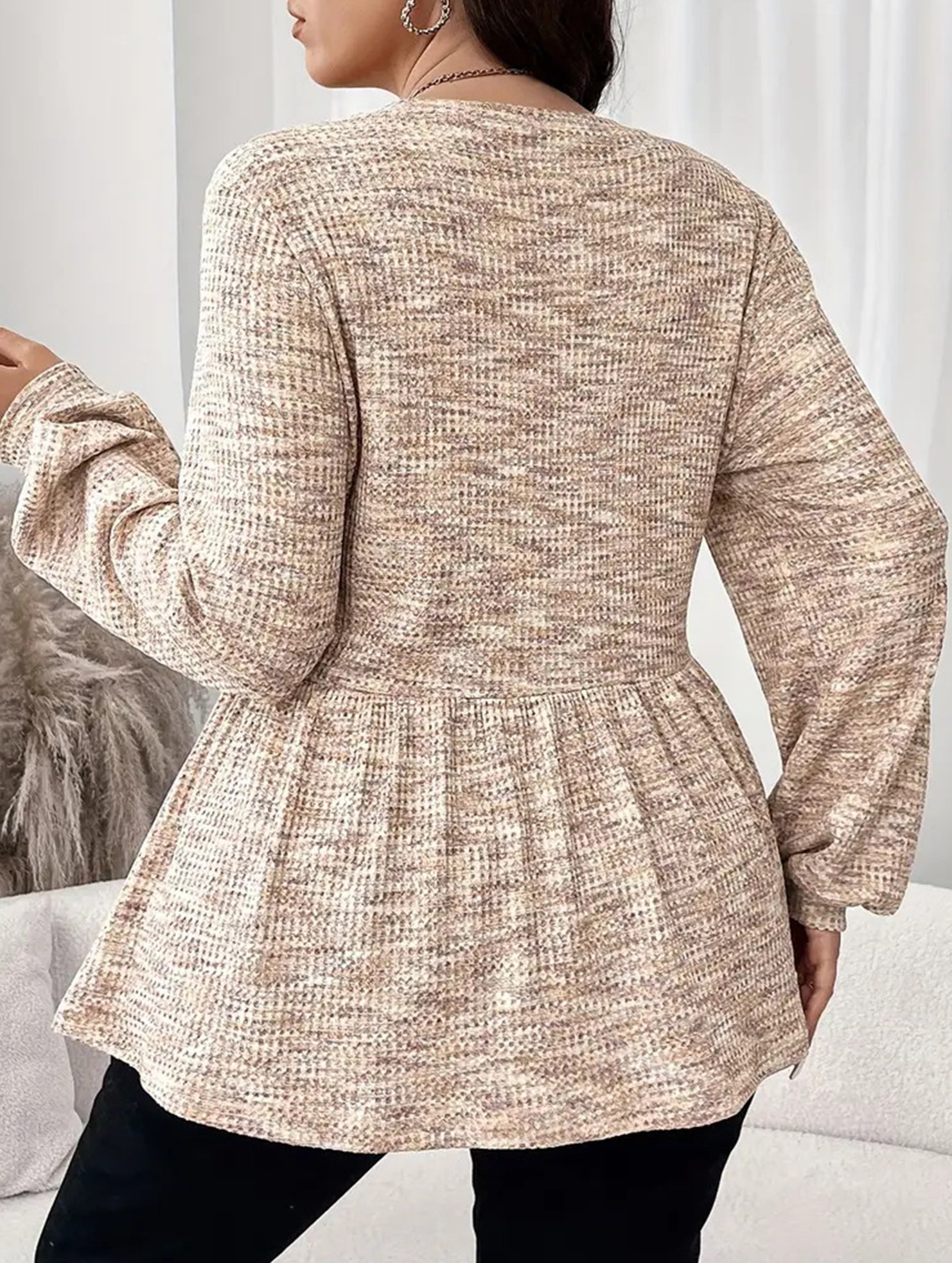 Tie Dye Ruffle Hem Lantern Sleeve Tee_CWTTL01223