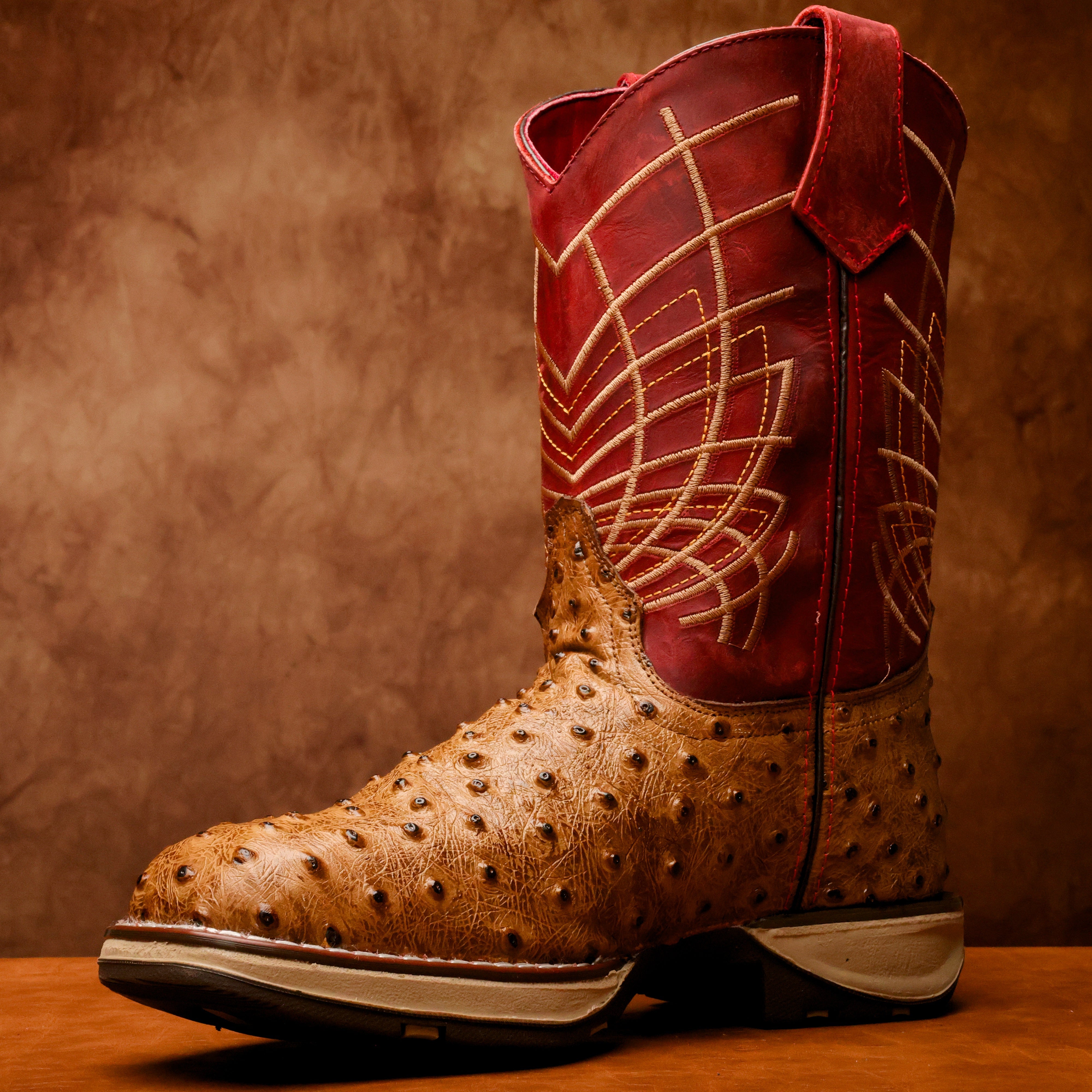 Honey Ostrich Leather Boots With 3D Lightweight Sole - Composite Toe