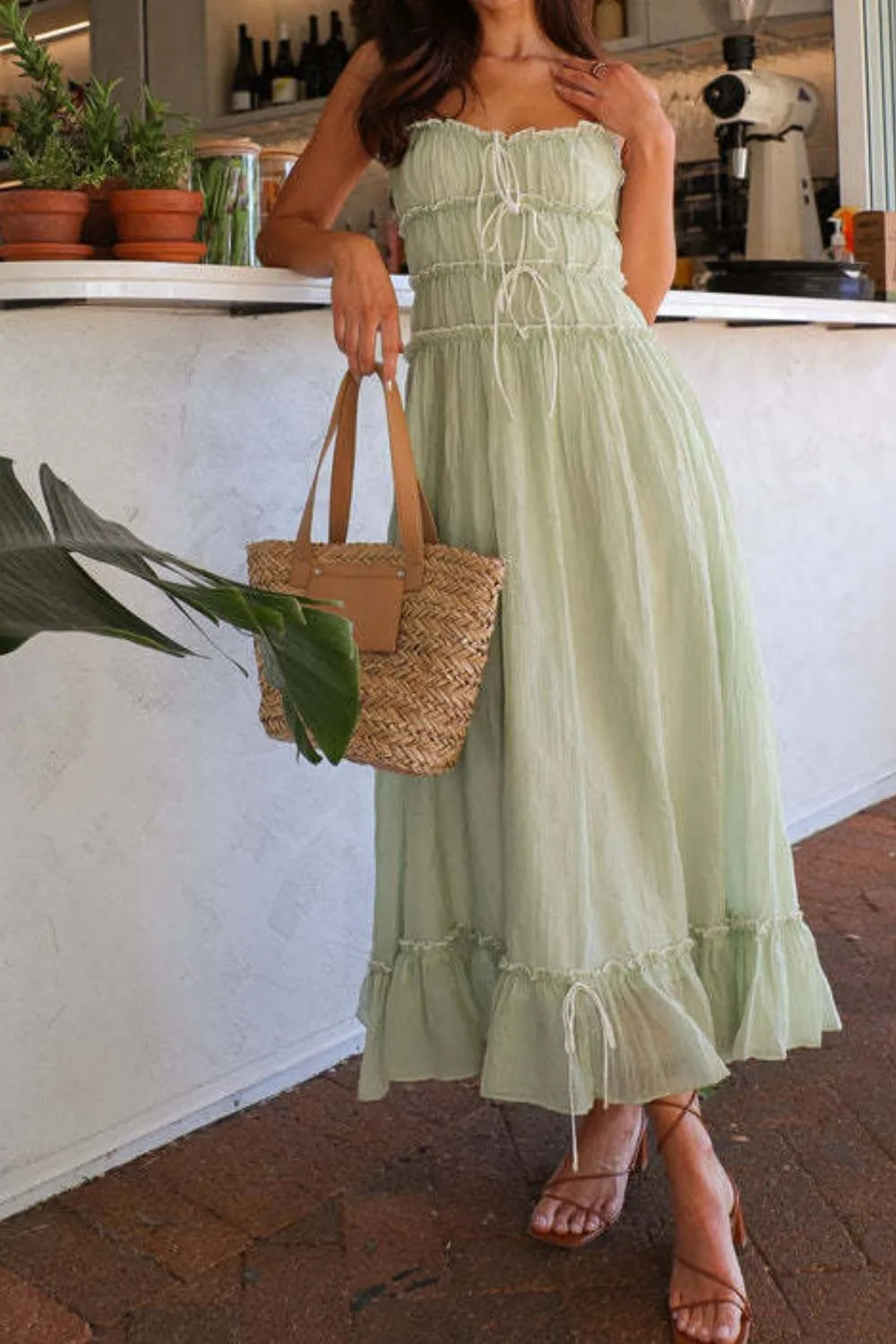 Ruffled Hem Frill Midi Cami Dress