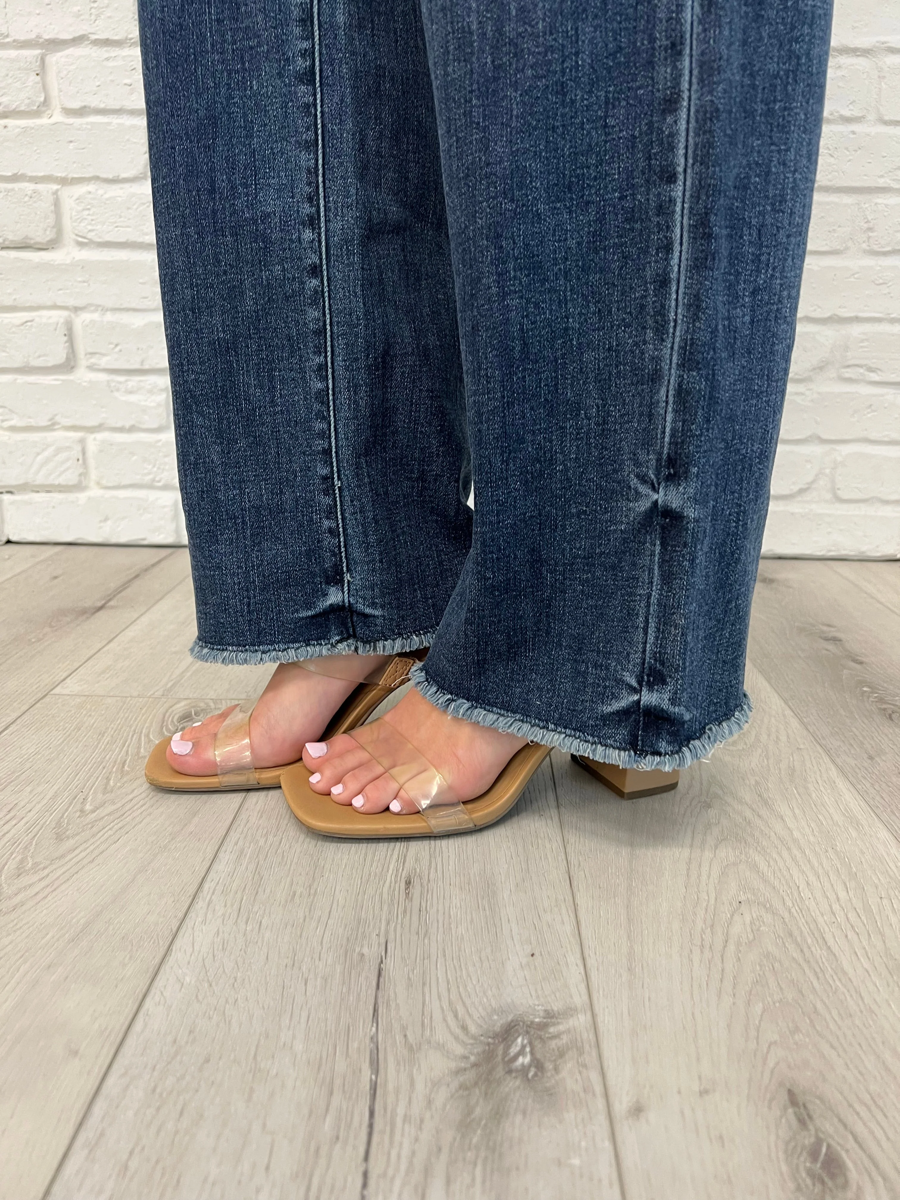 Mid Rise Vintage Wash Wide Leg Jeans