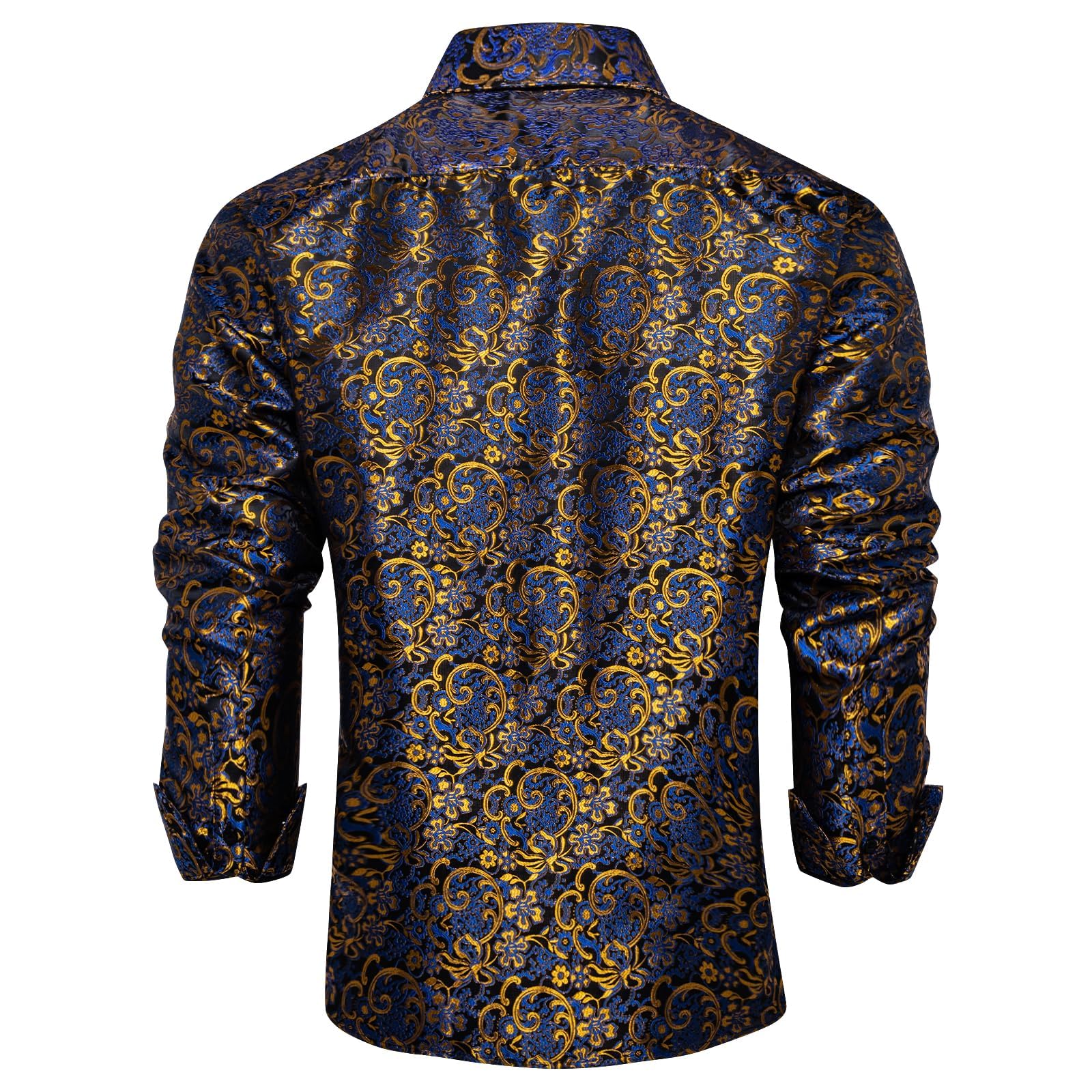 Men's Paisley Dress Shirt Long Sleeve Wrinkle Free Button Down Cowboy Shirts - Blue&gold&paisley