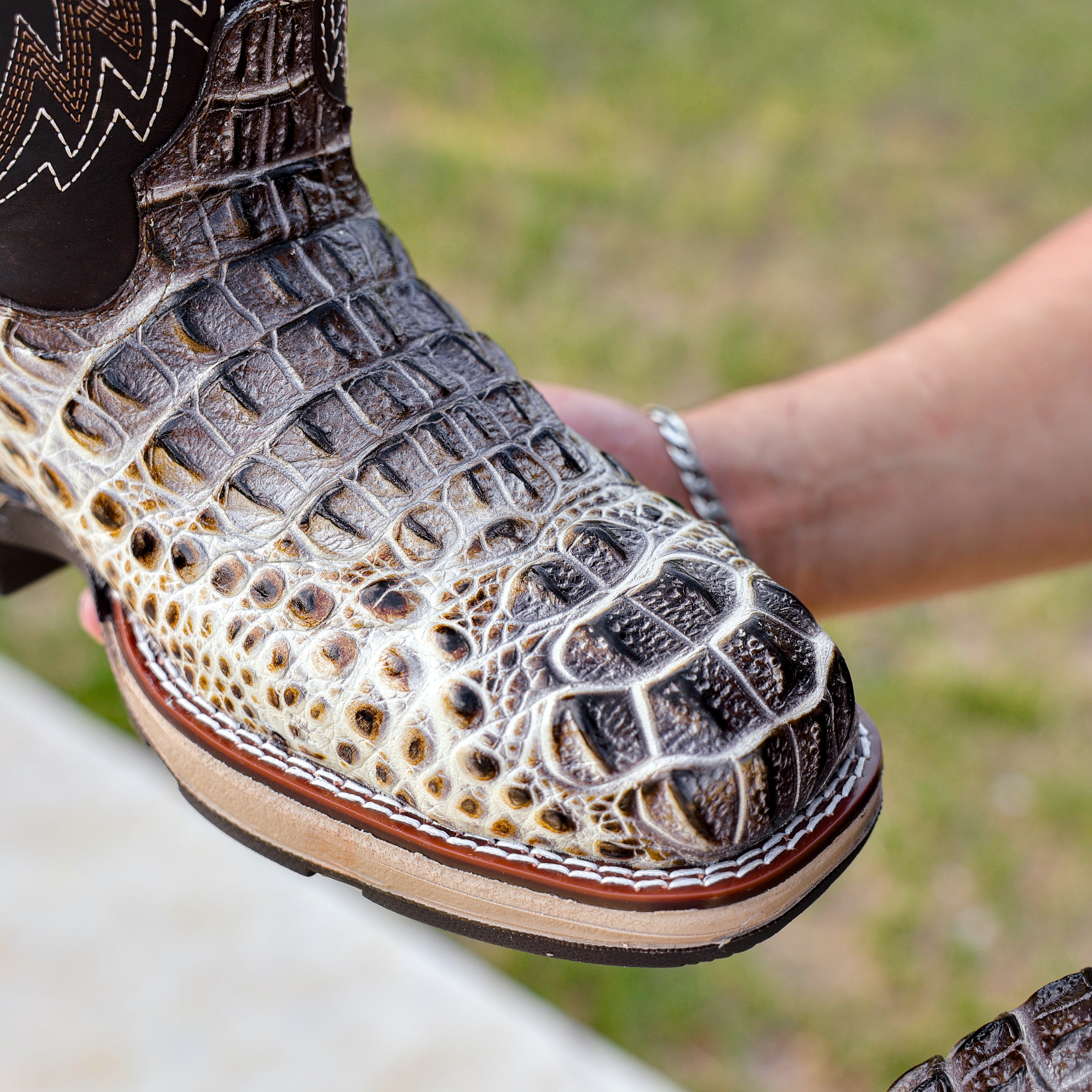 Bone Caiman Neck Leather Boots With 3D Lightweight Sole - Composite Toe