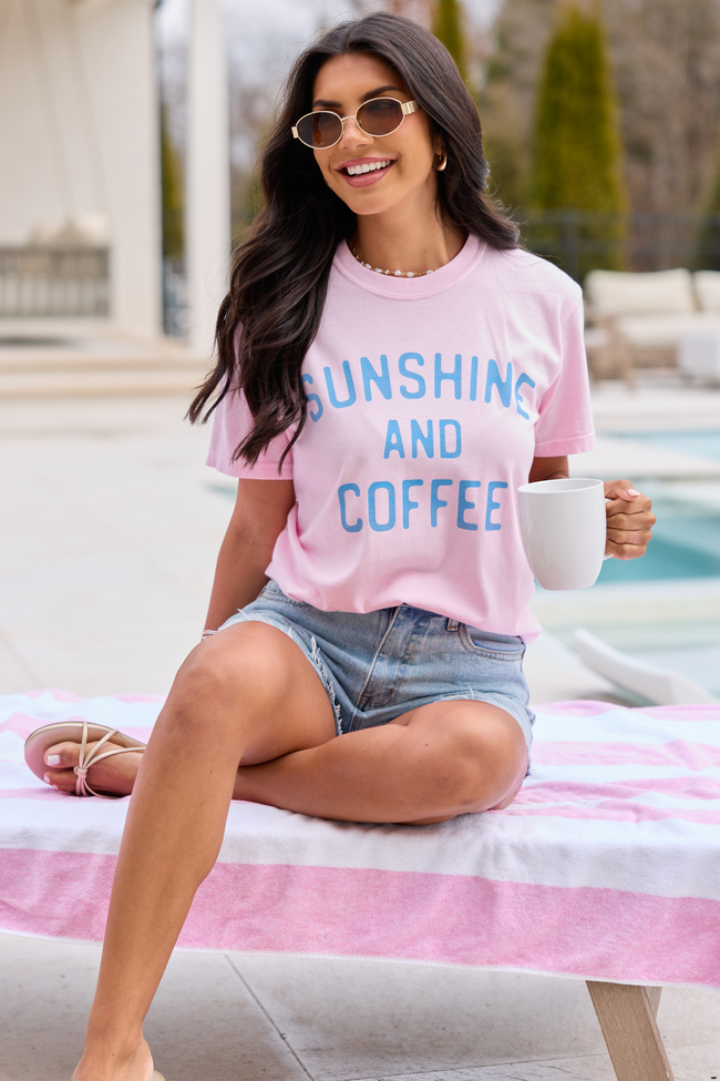 Sunshine And Coffee Light Pink Graphic Tee