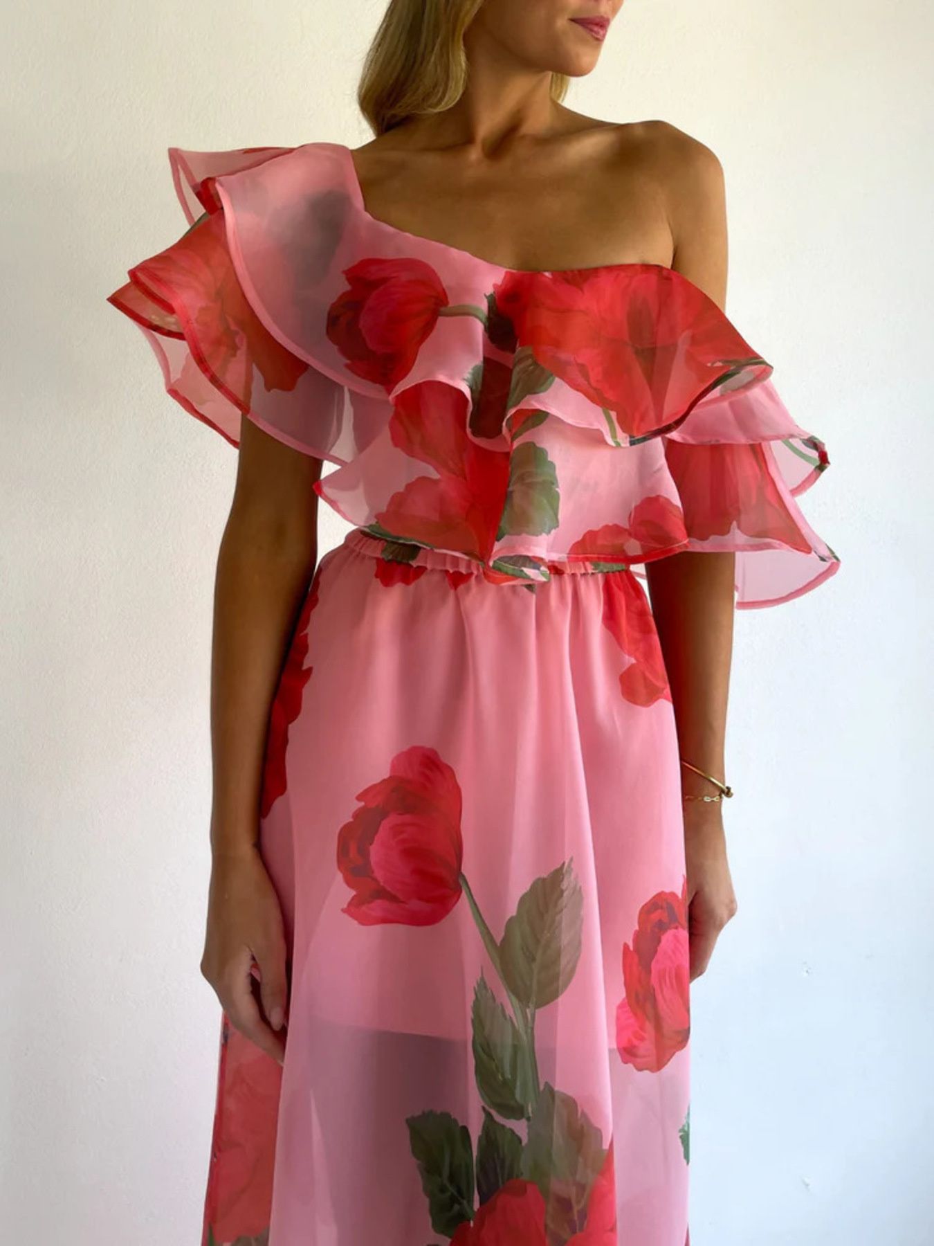 Polka Dot Ruffle Crop Top and Maxi Skirt Set