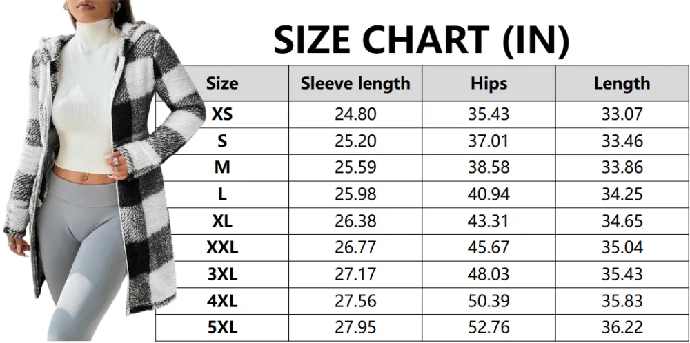 Women's Plaid Fleece Long Sleeve Hooded Coat