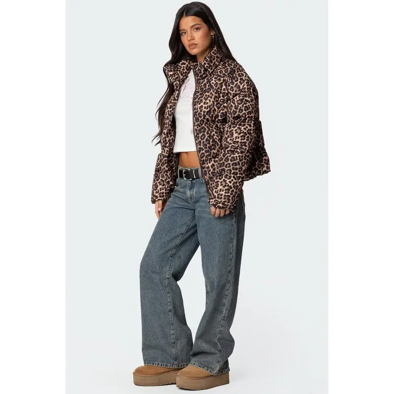 Leopard Printed Puffer Jacket