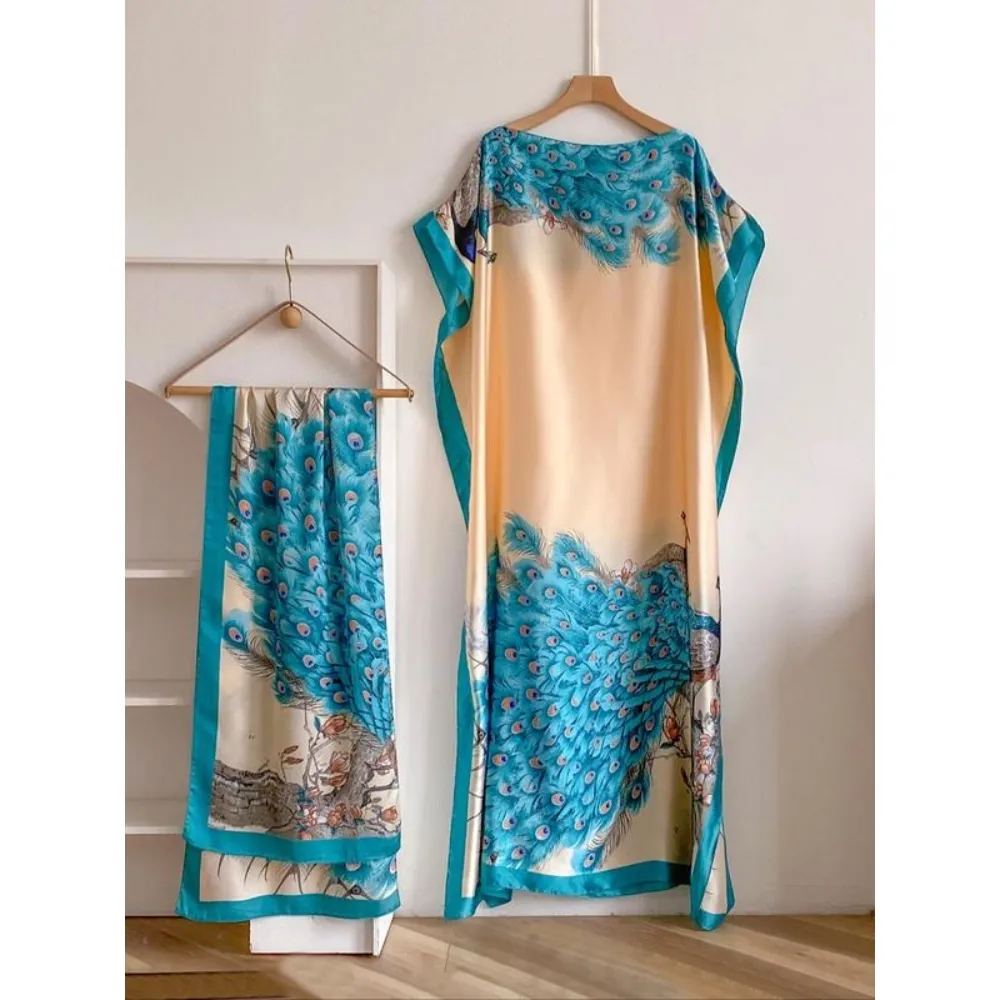 Women's Print Long Scarf & Poncho Set