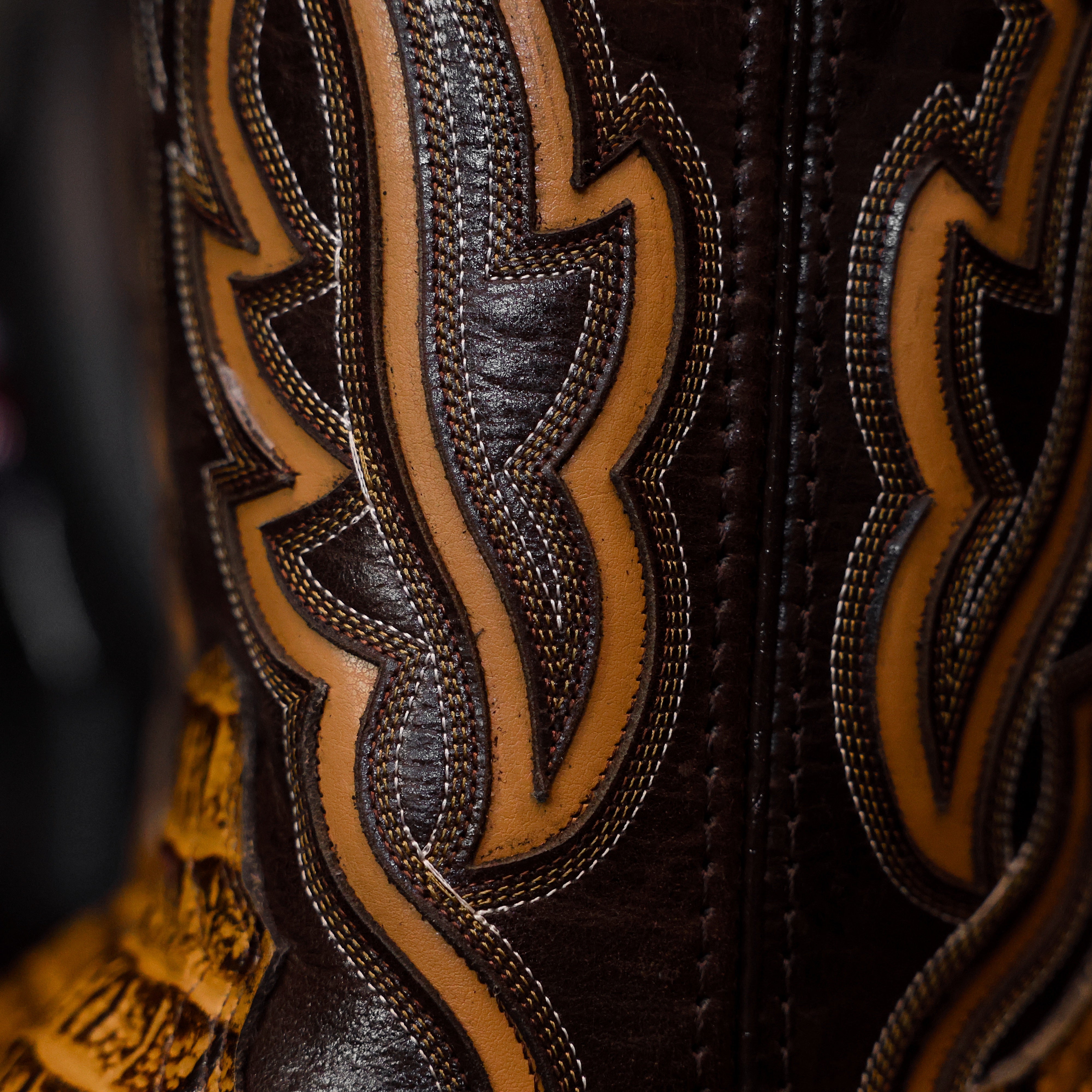 Honey Caiman Neck Leather Boots - Square Toe