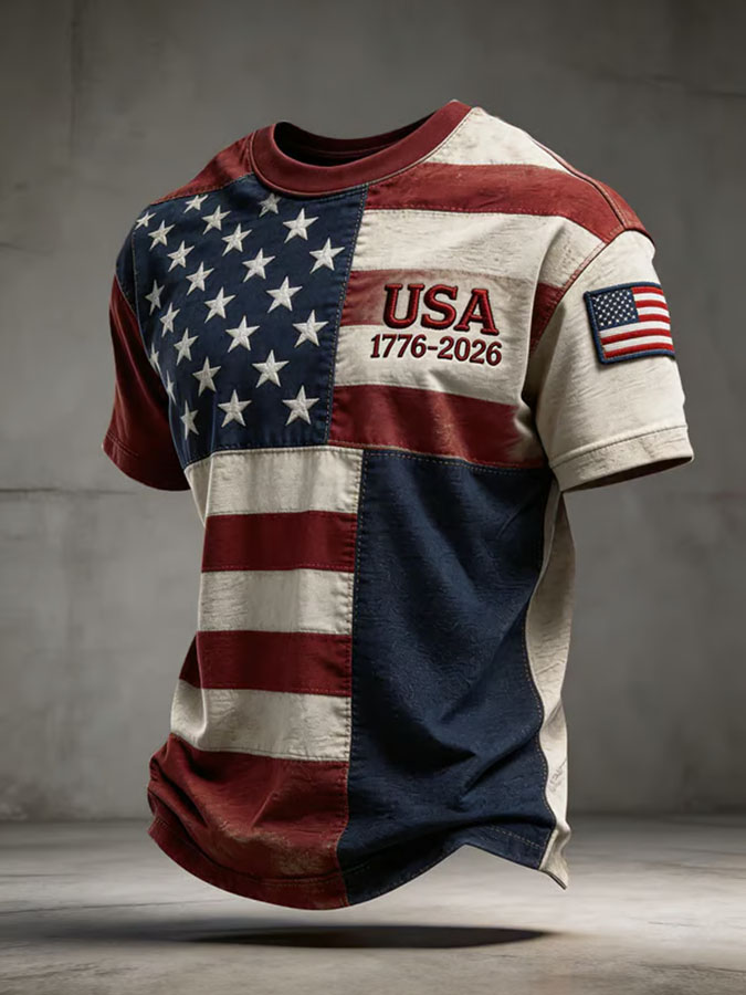 Men'S Casual American 250Th Anniversary Printed Round Neck Short Sleeved T-Shirt