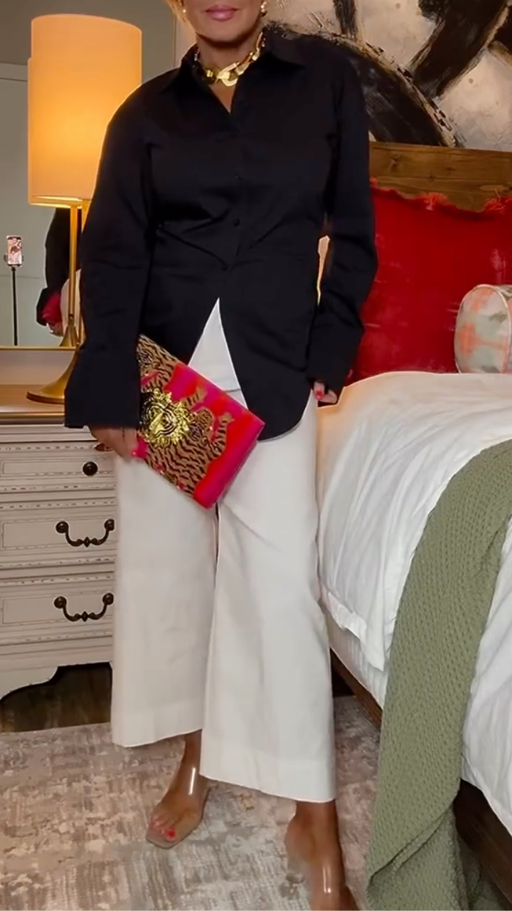 Women's Casual Shirt with Lapel and Back Tie Design